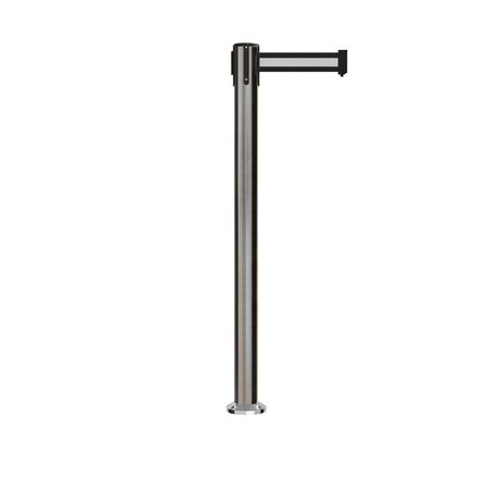 MONTOUR LINE Stanchion Belt Barrier Fixed Base Sat.Steel Post 9ft.Black/Wh HL Belt MX630F-SS-BWH-90